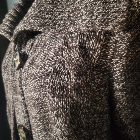 Style & Co Brown/White Tweed Wide-Collared Long Sleeve Chunky Cardigan  - Size L - Picture 6 of 12